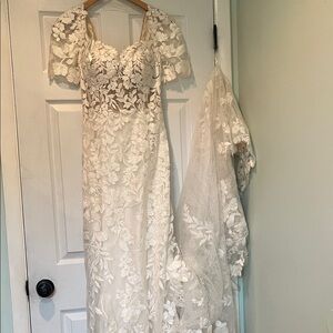 Ivory Floral Lace Bridal Gown with Detachable Train